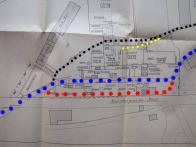 Mapa 3:
Detailní plán továrny f.Schick co., ve 40. 20.stol. letech učiliště KSK. 
Pro lepší orientaci budova dole před silnicí a naproti továrně je dnešní hospoda Bukový háj.

Modrá barva - staré hlavní zakryté koryto potoka
Červená barva - současné nově budované koryto
černá barva - část náhonu
žlutá barva - "tajná " objevená klenbová chodba vedoucí do staré přádelny 